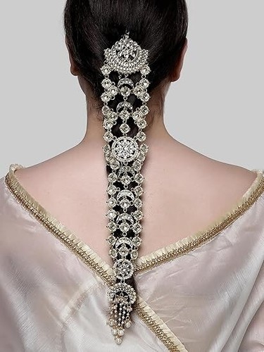 Gold Plated Handcrafted Kundan Bridal Wedding Hair Braid Choti Jewelry Set Newe - Picture 10 of 24