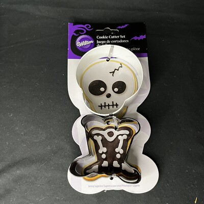 NWT Wilton Skeleton Cookie Cutter Set Mold Halloween White Black Metal