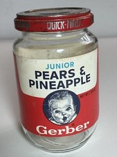 Vintage 1960s GERBER Baby Food Junior Pears  Pineapple Jar Red Label 7 3/4 oz