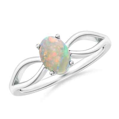 ANGARA natürlicher Opal Ring mit geteiltem Schaft in Silber für Damen (Größe - 7 x 5 mm)