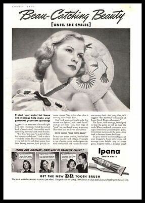 1939 Ipana Tooth Paste ''Beau Catching Beauty Until She Smiles'' DD Brush Print Ad