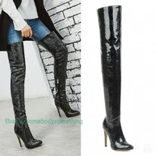 Sexy Women's Stilettos Heel Side Zip Pointy Toe Over Knee Thigh High Boots Shoes