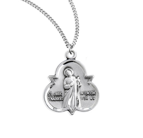 San Giuda Taddeo Argento Sterling Trinità Simbolo Medaglia + 18 " Catena S352818
