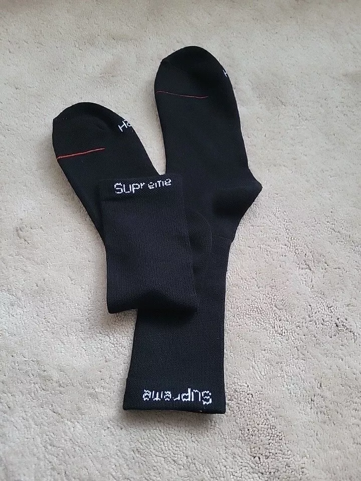 SUPREME + HANES COLLAB, PAIRE NOIRE, CHAUSSETTES CREW DESIGNER, TAILLE 6 12 (une paire) 