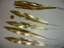 12 Vintage Metallic Gold Foil Long Leaves - 8"
