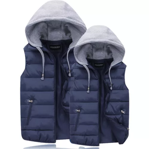 Veste chaude sans manches homme femme veste à capuche coton manteau gilet veste - Photo 2/17