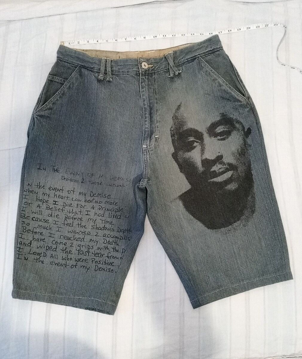 Customised Tupac Makavelli Branded Skinny Shorts Jeans Customised Tupac Makavelli Branded Skinny Shorts Jeans
