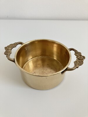 Vintage Messing Übertopf Cachepot mit verzierten Griffen Blumenmuster
