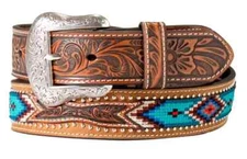 Nocona Western Mens Belt Leather Embossed Studs Embroidery Brown N210001002
