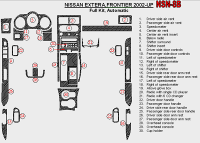2002-2004 Nissan Xterra FIT Interior Trim Set Cherry Wood Aluminum