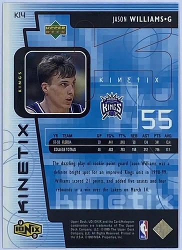 1998-99 Upper Deck Basketball Ionix Kinetix Jason Williams RC #K14 Sacramento - Picture 2 of 2