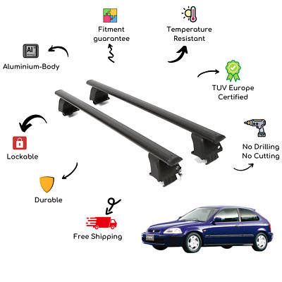 Bare Roof Rack Cross Bars Set for HONDA Civic VI HB 5 Door 96-01 Black