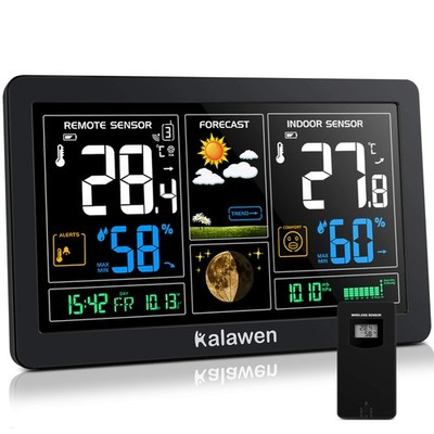 Kalawen Funk-Wetterstation mit Wecker Barometer Innenklima Anzeige ohne Sensor