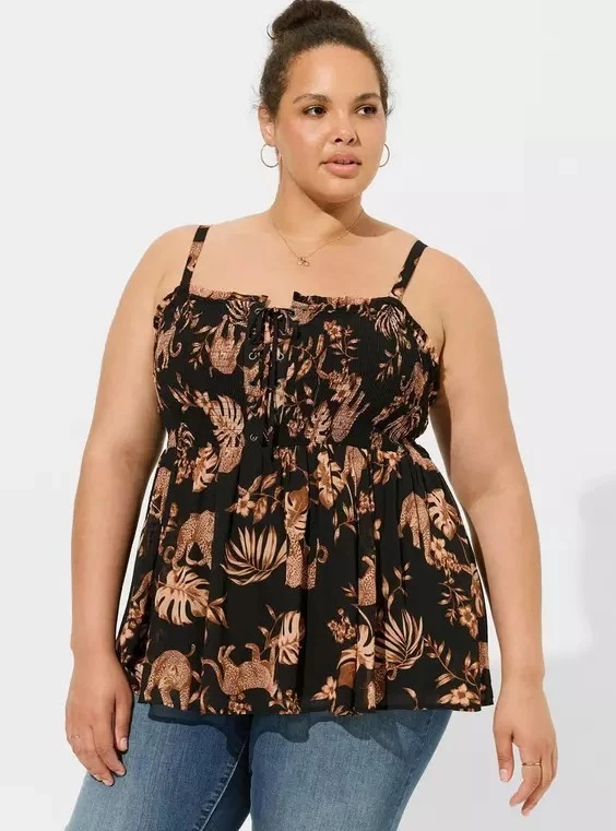 Babydoll Torrid Chifón Calado Cami Itinerante Leopardos Negro Animal Edgy Talla 1X Foto 2 de 4