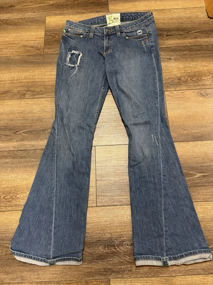 JEANS BOOTCUT de mezclilla acampanados GRASS Los Angeles LA para mujer talla 30x33 cosidos limpios Foto 4 de 4
