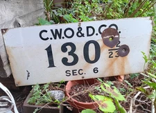 Vtg Porcelain Oil Well Sign ~C.W.O.& D.CO~ Lease Rig Gas Sunset Midway Elk Hills