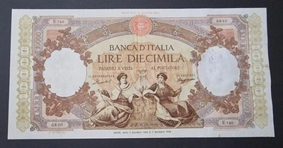 DIECIMILA 10000 LIRE REPUBBLICHE MARINARE REGINE DEL MARE 01/06/1954 ITALIA - Bild 1 von 4