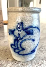 Rare Salmon Falls Stoneware Pottery Early Andy Cochran Cat Spoon Jar Crock