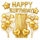 Gold Foil Balloons Happy Birthday Bunting Banner Kit Tinsel Curtain Decorations
