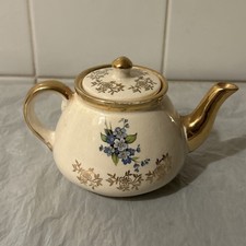 Vintage Gibsons Staffordshire Teapot One Cup Blue Forget-Me-Not Gold Trim 1950s