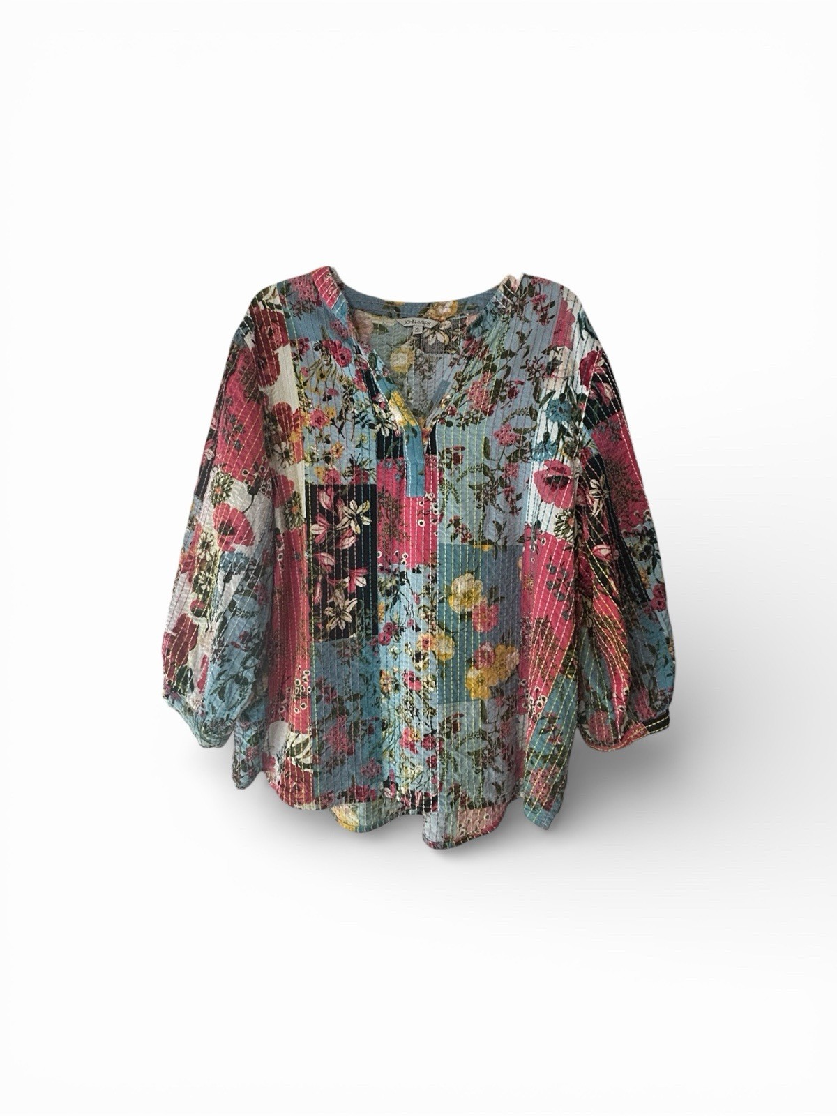 John Mark Embroidered Patchwork Boho Top Flawless… - image 6