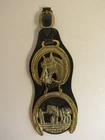 Horse Brass Medallions Lot of 2 on Leather Martingale Horse Head, Farmer & Field