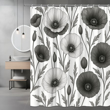 Floral Black and White Shower Curtain - Elegant Bathroom Decor