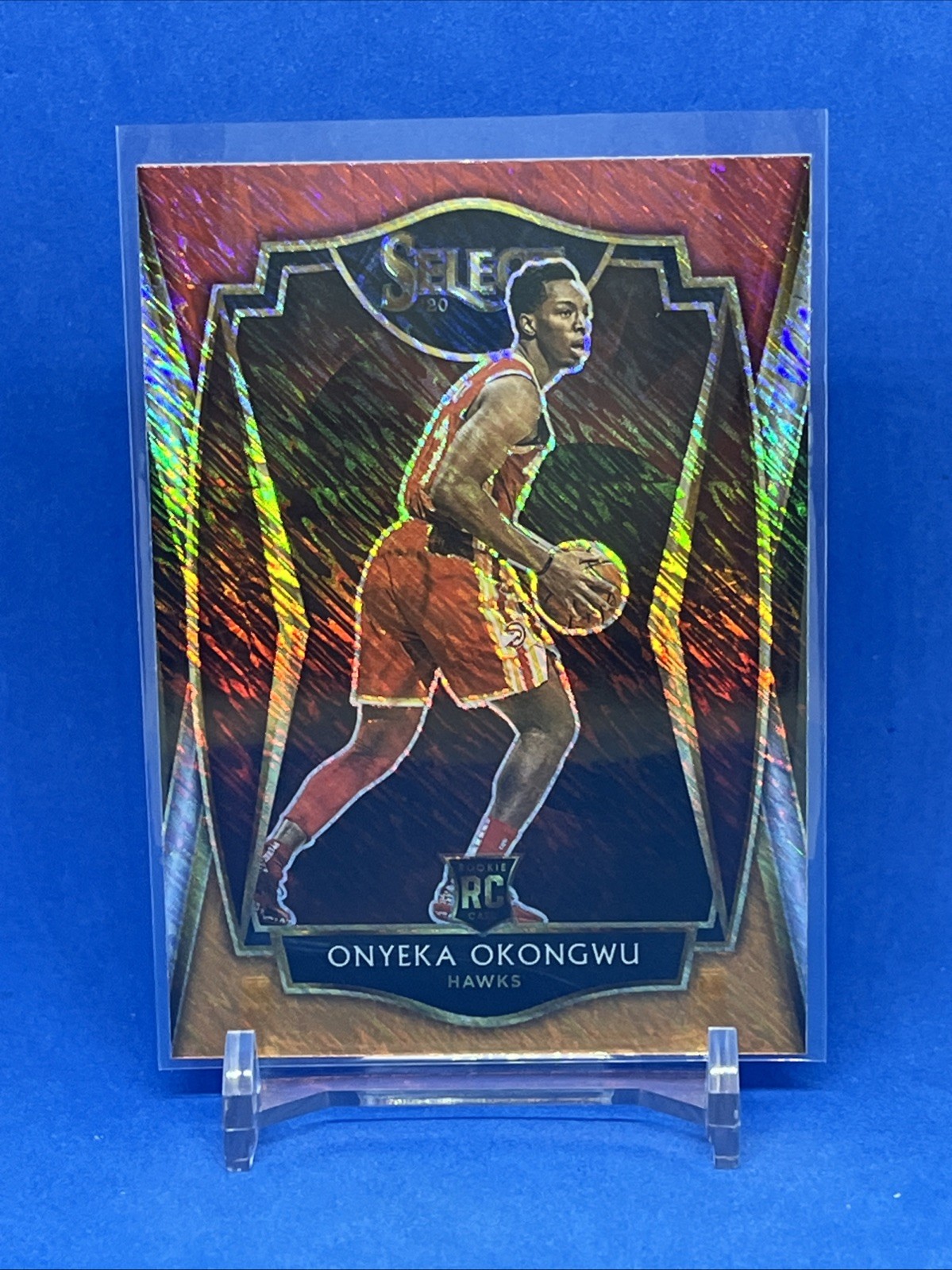 2020-21 Panini Select #186 Onyeka Okongwu Rookie Red White Orange Shimmer Hawks
