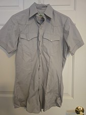 Vintage MESQUITE WESTERN WEAR Gray Pearl Snap Shirt 14 1/2 Short Sleeve Pockets