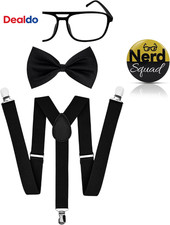 4 PCS Nerd Costume Accessories, Nerd Costume Set with Black Suspenders Bow Tie G