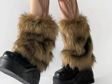 Brown Faux Fur Boot Cuff Leg Warmers Women's Footless Mid Calf One Size 1 Pair