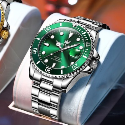 OLEVS 6638 Luxury Simple Business Water Resistant Green Black Chronograph Watch