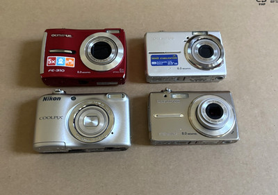 Lot of 4 untested broken cameras - Olympus- Nikon -AS IS - Parts or Repair