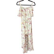 Lily Rose Shorts Romper Maxi Overlay Floral High Low Open Front Small White
