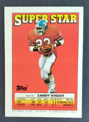 1988 Super Star Sticker Back Sammy Winder #4/Dixon #134, Elway #147 Foil NrMt