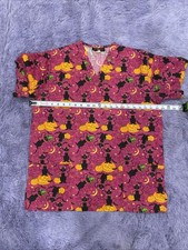 Med  Wear Women  s Medium Scrub Top Halloween Cats  Pumpkins