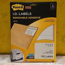 NEW 3M Post-It Removable ID 150 Labels 3-1/3" x 4" Laser Injet White