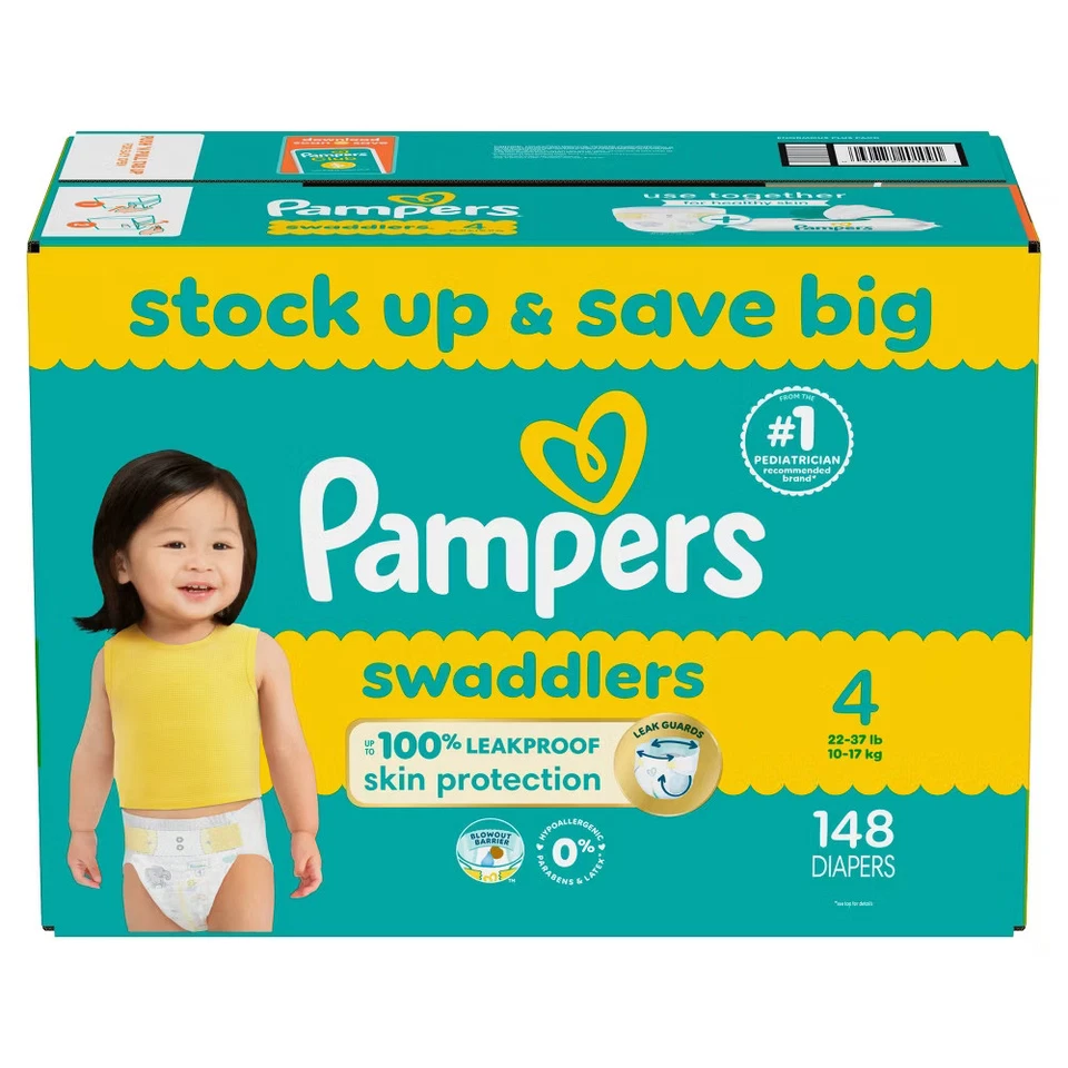 Pañales Pampers Swaddlers piel sensible suave bebé - talla 4 - 148ct Foto 2 de 4