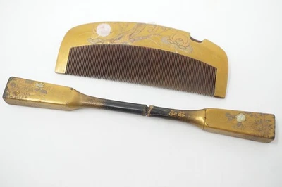 Ensemble épingle à cheveux et peigne à cheveux japonais Kougai matériaux natu... - Photo 1/4
