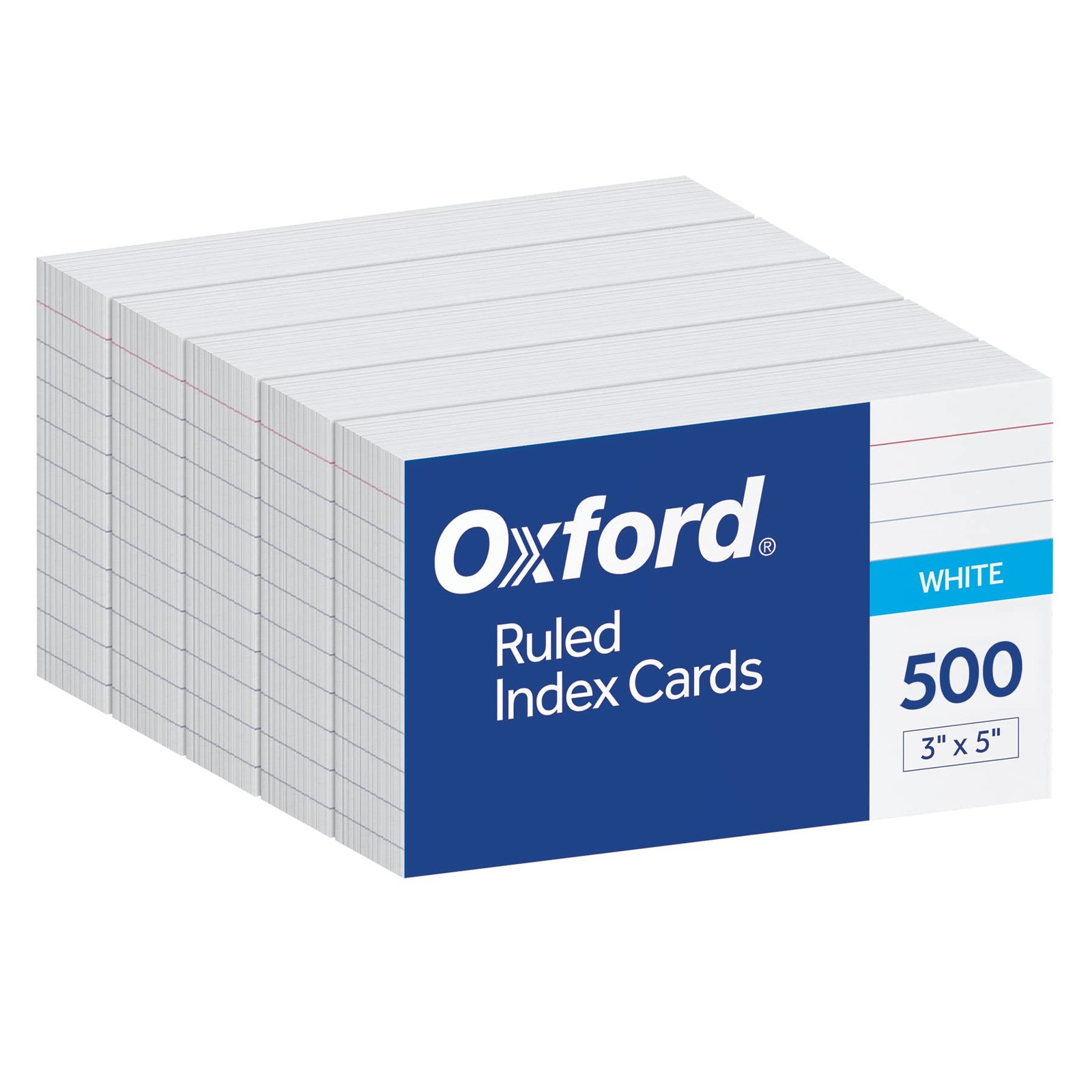 Oxford Index Cards, 3 x 5 Inches, White, Lined on Front, Blank 3x5, White