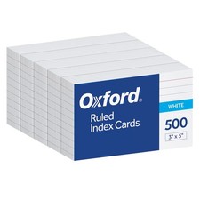 Oxford Index Cards, 3 x 5 Inches, White, Lined on Front, Blank 3x5, White
