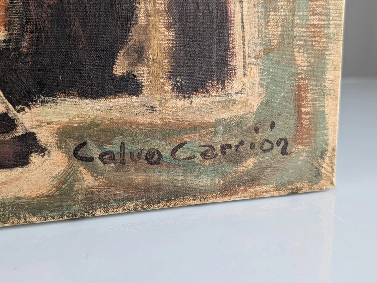 Cubist Expressionist Portrait Oil Painting by Calvo Carrión 1970s