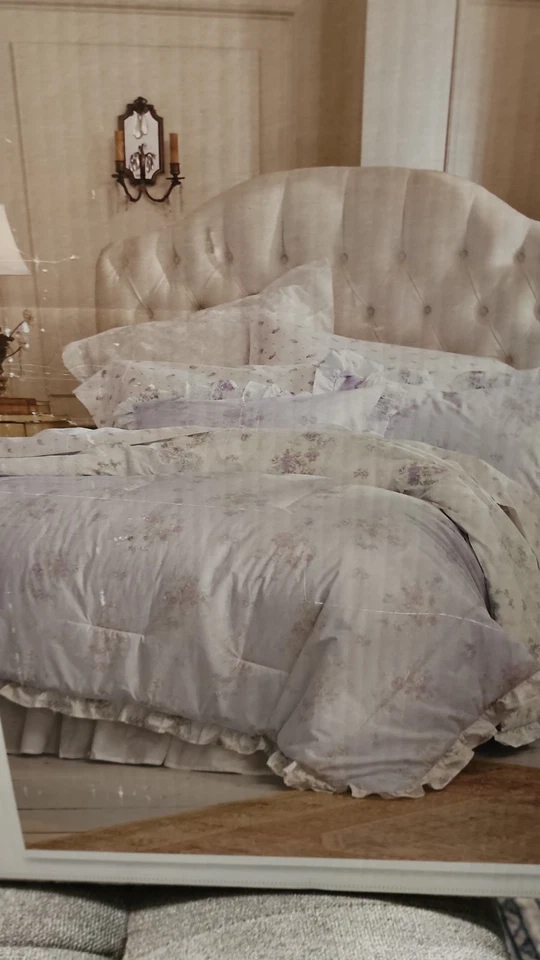 JUEGO DE EDREDÓN Y FARSA RACHEL ASHWELL SIMPLEMENTE SHABBY CHIC Lila con Volantes Completo/Reina Foto 2 de 4