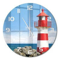 Glasuhr Moderne Wanduhr Aus GehäRtetem Glas Leuchtturm WeißE Zeiger Fi60 Cm