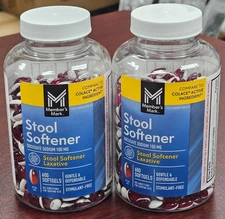2 Jar Member's Mark Stool Softener Docusate Sodium Regular Strength 600 Exp 8/27