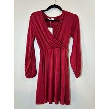 NWT- Red Wine Long Sleeve Wrap  V neck Dress- Small
