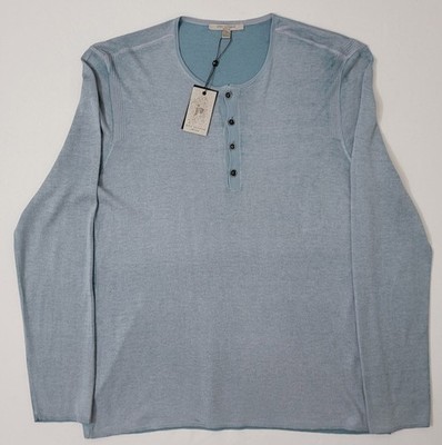 John Varvatos Artisan Light Blue Henley Silk Cashmere Sweater - Size Large