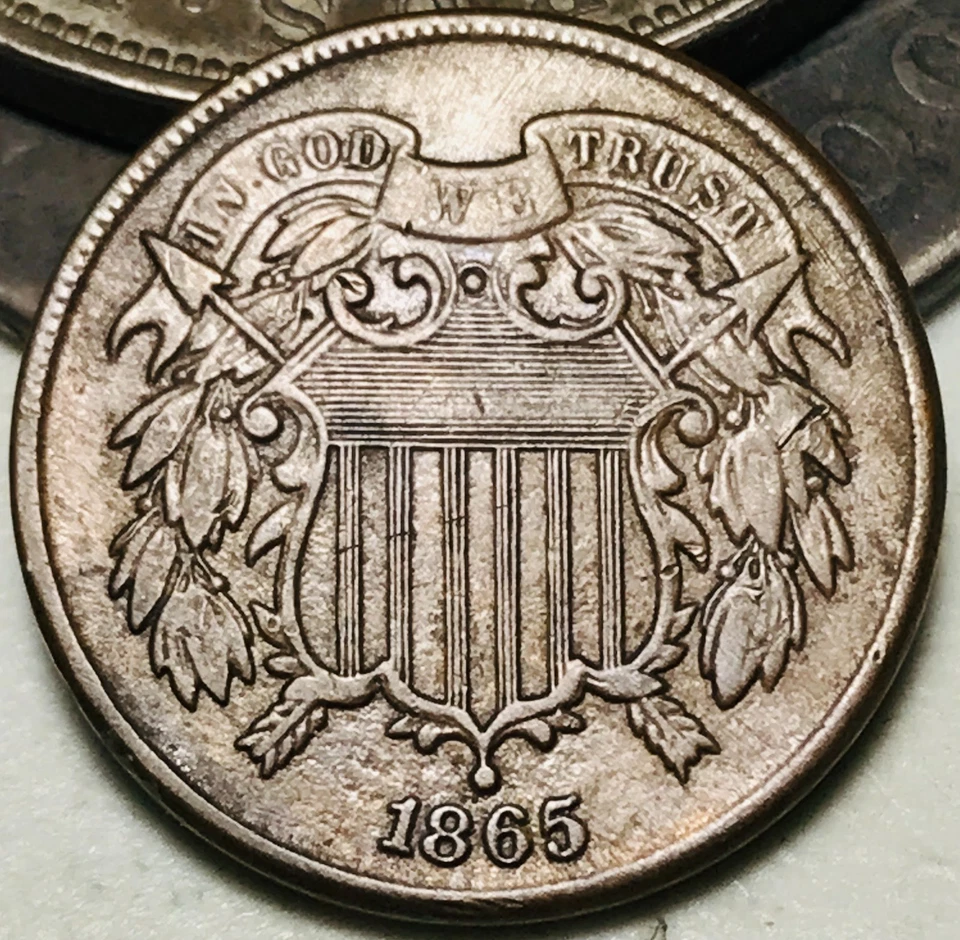 1865 Two Cent Piece 2C Ungraded Choice Civil War Date US Copper Coin CC27638 - Image 3 of 4