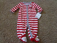 CARTER'S unisex sz 3 months NWT red  white SANTA foot snap up pajamas