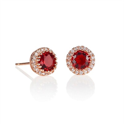 Rosegold Halo Ohrstecker mit roten Zirkonia Steinen